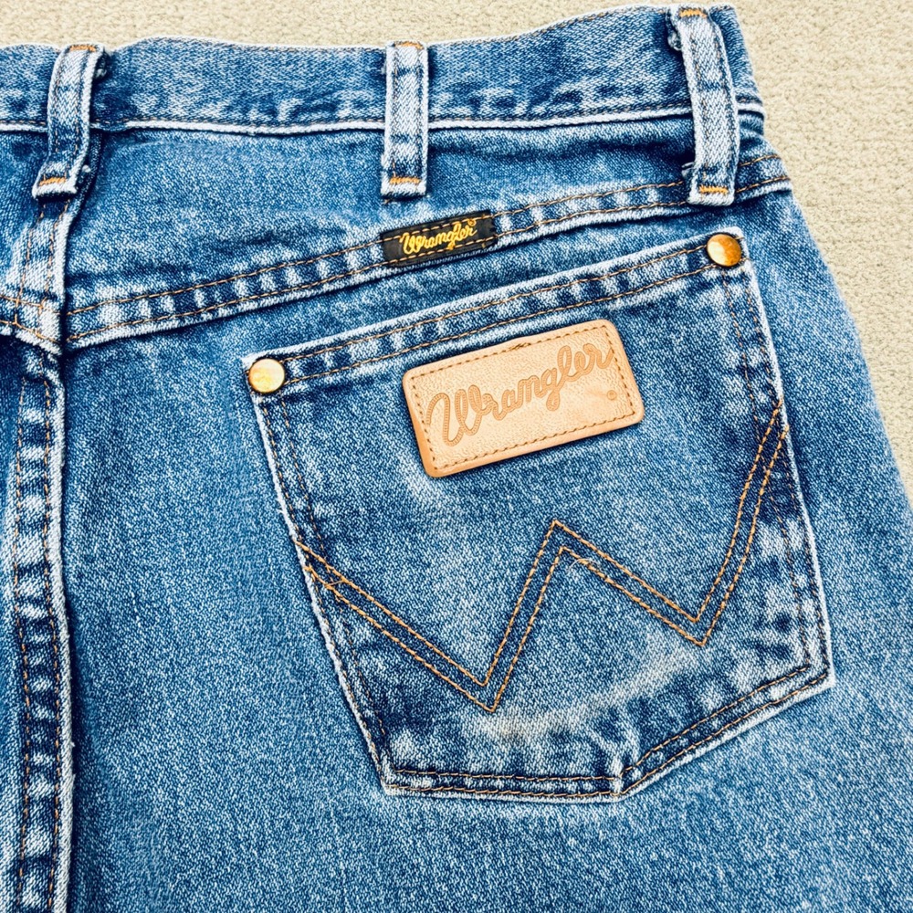 Wrangler Cowboy Cut 13MWZGK Men Blue Jeans 34x34 Distressed Paint Splatter Denim